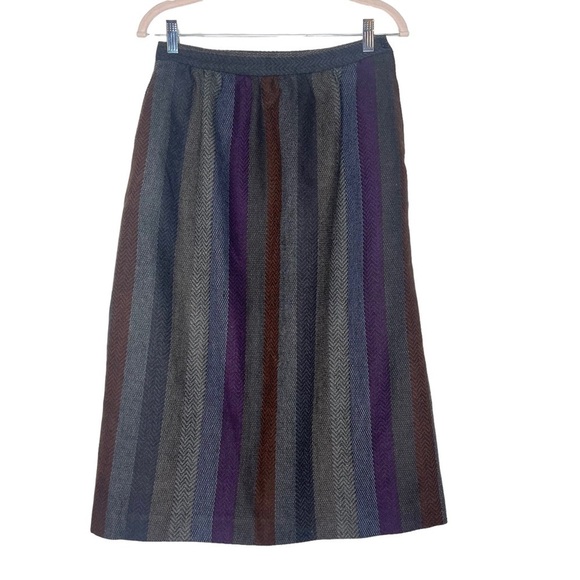 Vintage Sheridan Square Tweed Striped Wool Skirt - Picture 3 of 6
